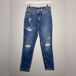 H&M Slim Fit Girls Adjustable Waist Medium Wash Denim Skinny Distressed Jeans 16